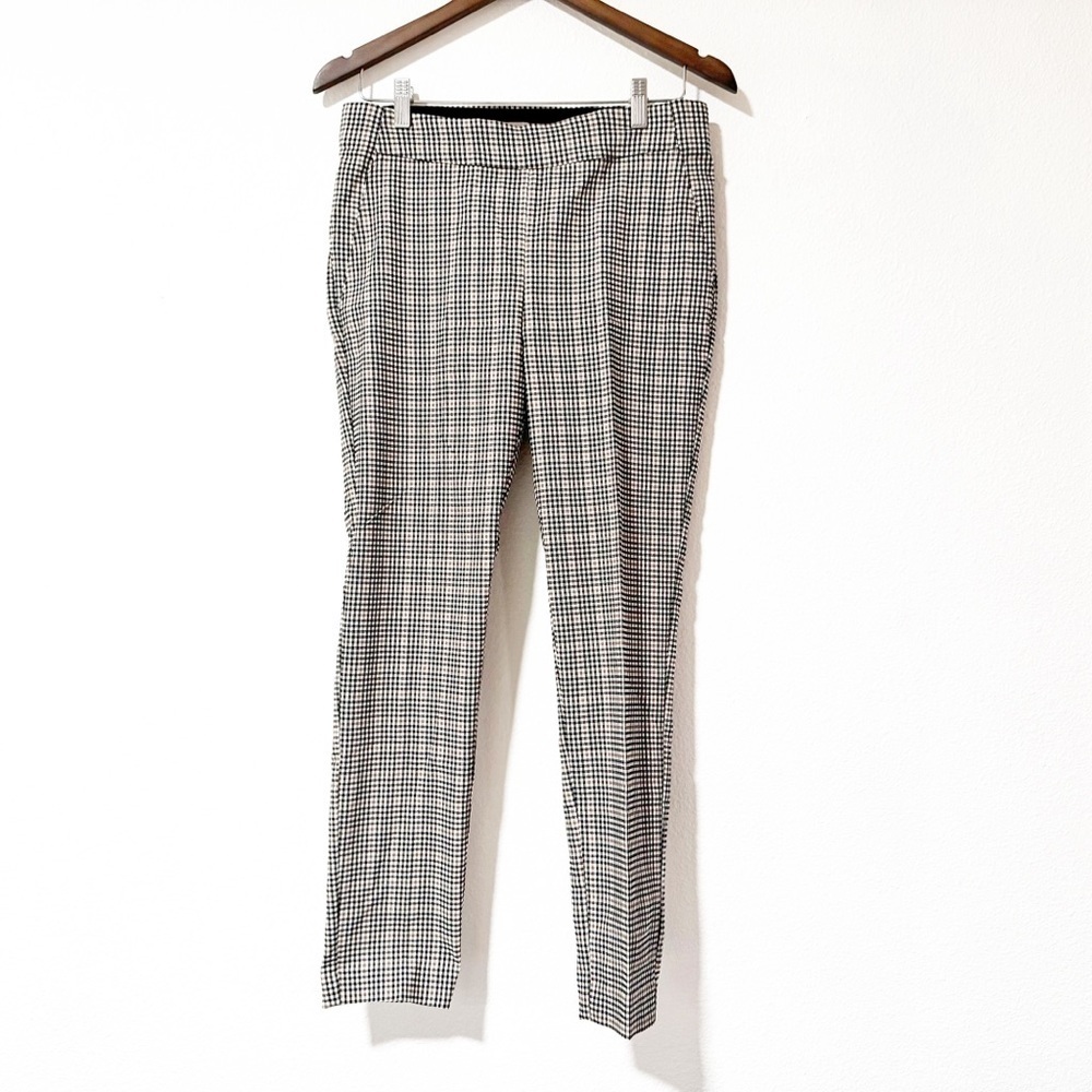 Plaid Pull On Creased Pants Medium Short Crop Checker Bengaline Tan/Brown Black